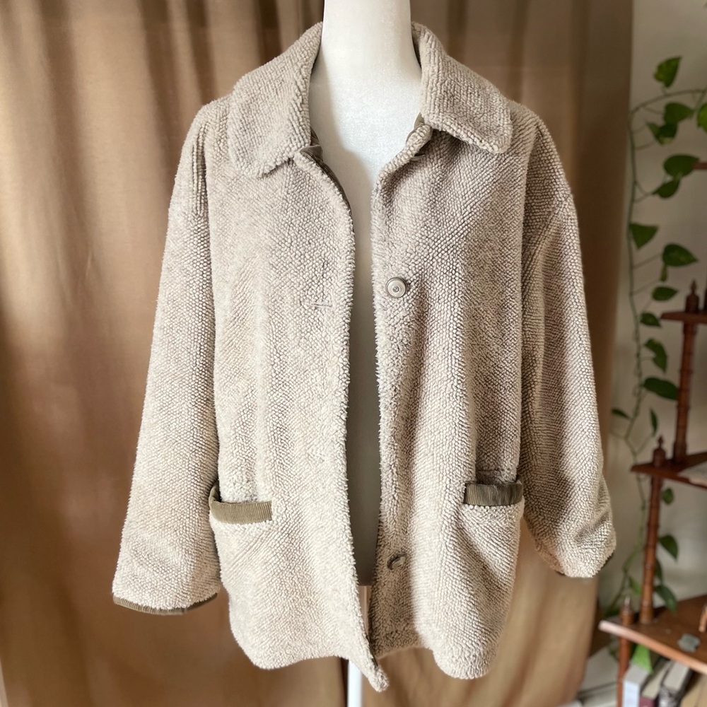 Vintage Innovations by IZZI Ivory Relaxed Button Sherpa Jacket Barn Coat Medium